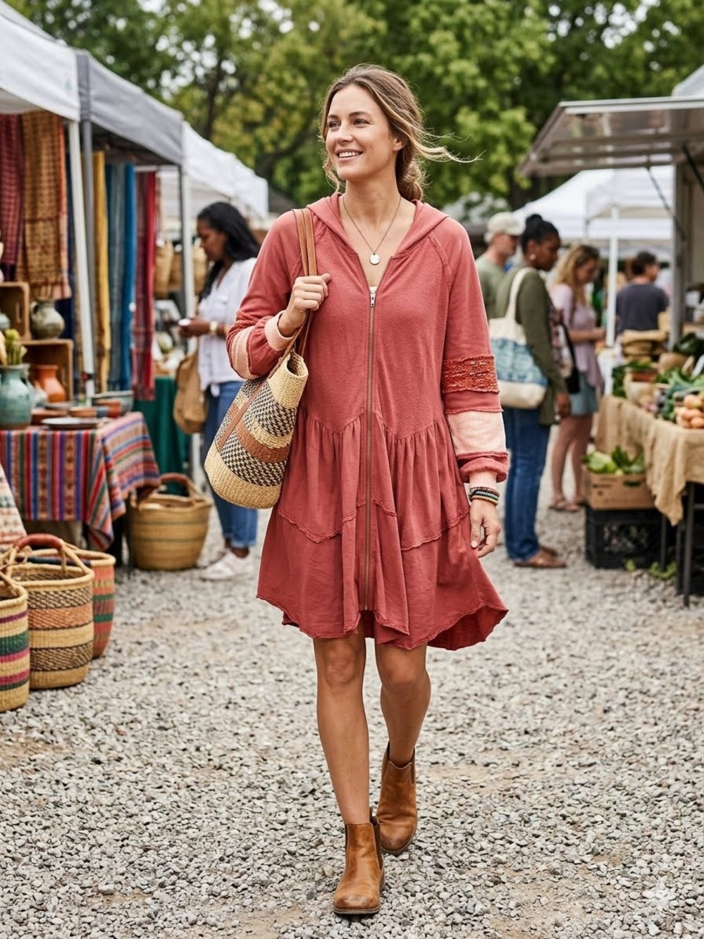 035. POL Lightweight Hooded Zip Sweater in Dusty Rose